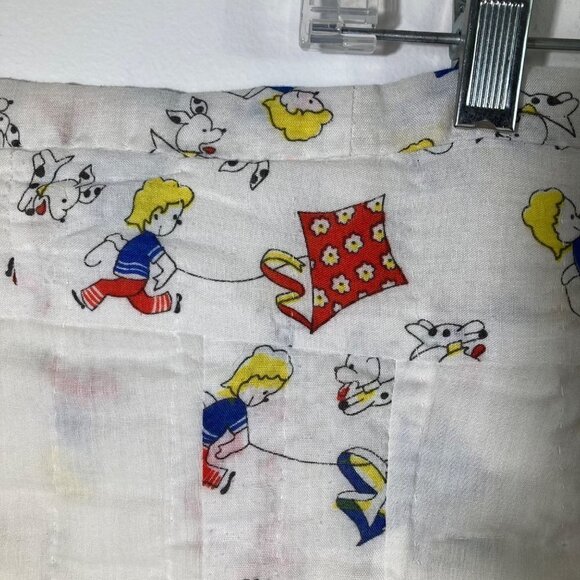 Vintage Handmade Embroidered Baby Quilt Sun Bonnet Sue Boy Flying Kite 41 x 46 - Picture 3 of 10